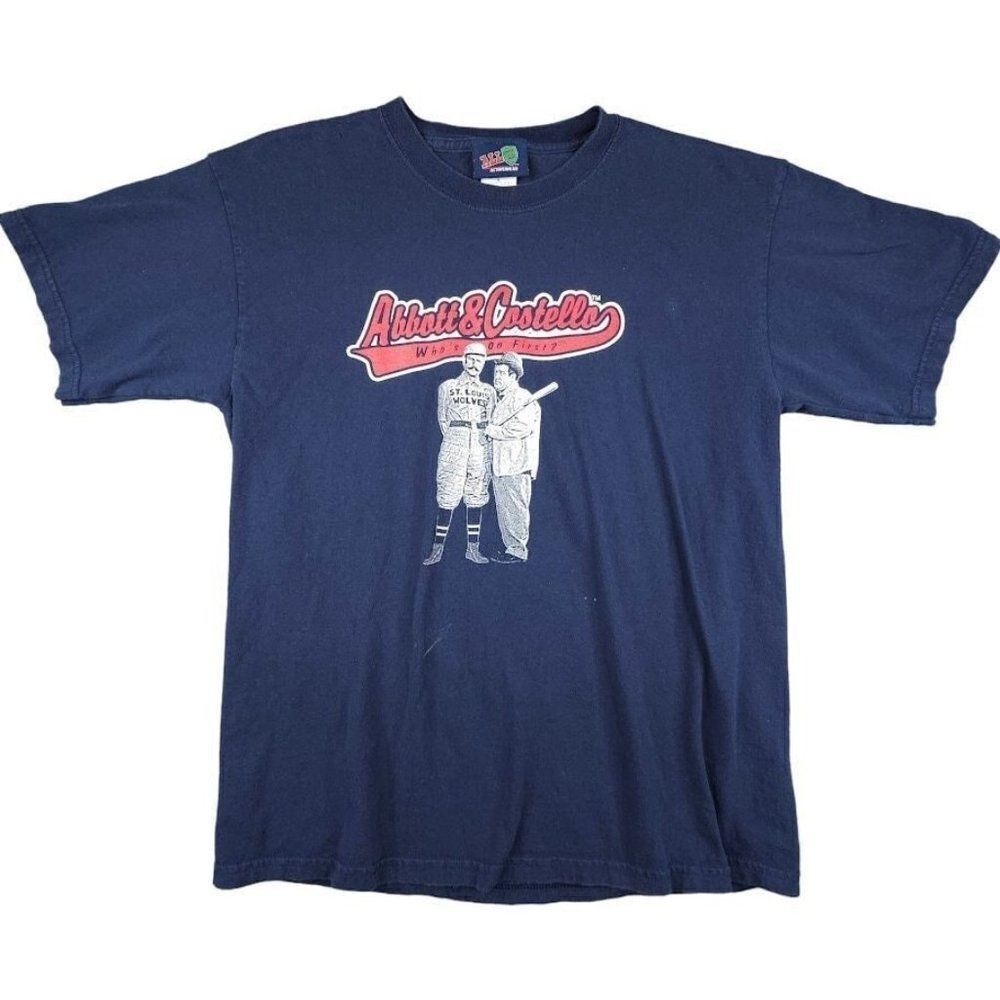 Vintage Abbott & Costello T Shirt Mens Size Large Y2K Whos On First Baseball